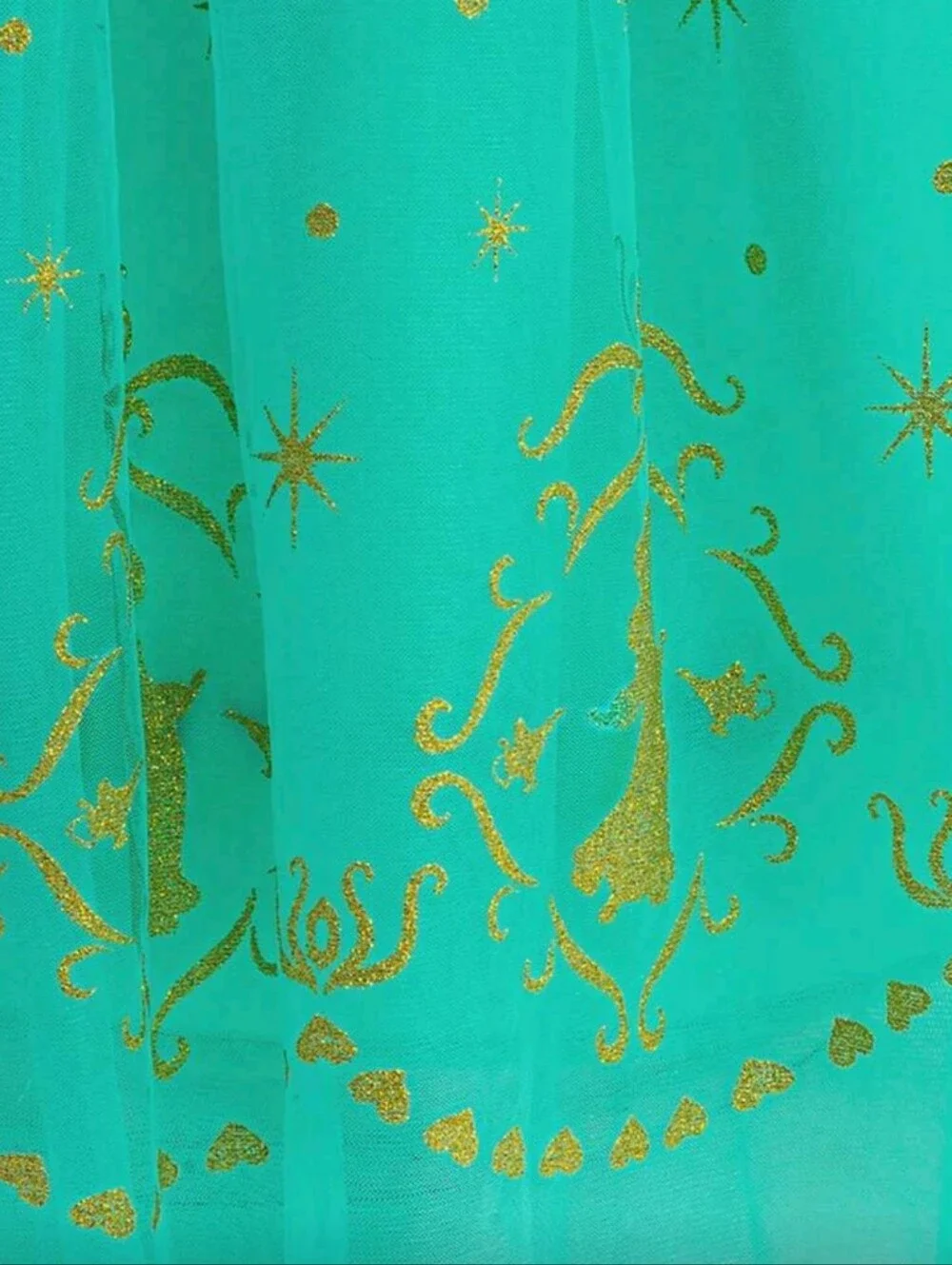 Girls' Teal Princess Tulle Dress with Gold Accents